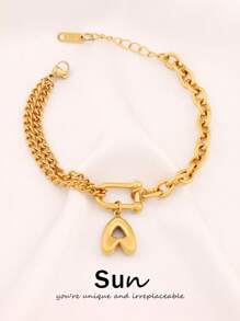 1 pièce Bracelet à pendentif lettre en acier inoxydable de A à Z pour femmes, lettre initiale U forme de fermoir en or punk, chaîne de charmes bracelets bijoux