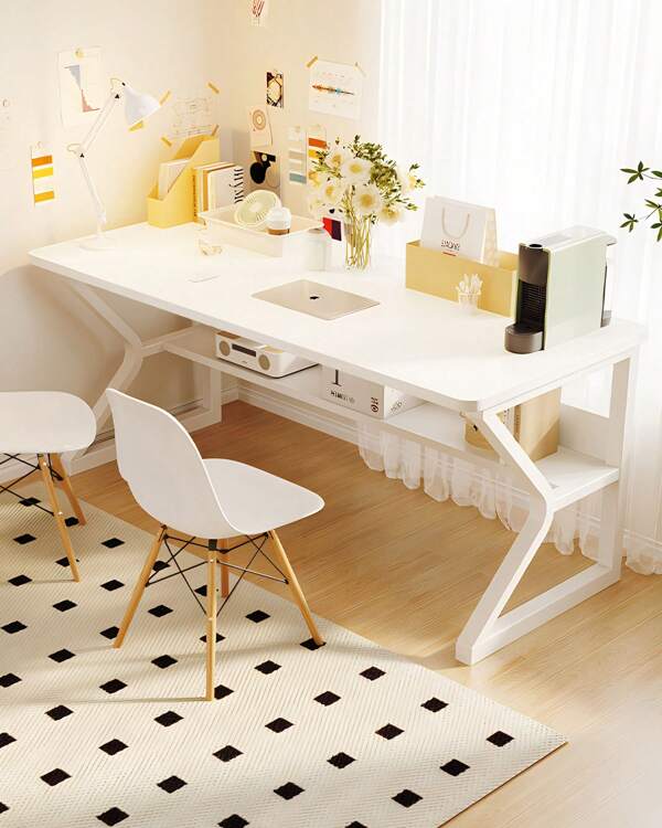 Computer Desk, Gaming Table, Simple Work Desk, Desk With Shelf, Compact, Space Saving, Working From Home, Sturdy And Easy To Assemble, Stylish, For Adults/Children, Storage, C-Shaped Frame, Width 80/100cm X Depth 50cm