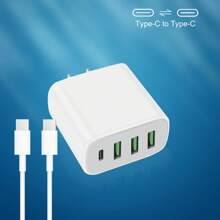4-Port USB-C Wall Charger With Fast Charging Cube – Multi-Device Power Adapter Compatible With Iphone 16/15/14/13/12 Pro Max & More Suitable For Multiple People Charging, Multiple Devices Charging, Home Charging Needs, And Office Desks Phone Charger Multi-Port