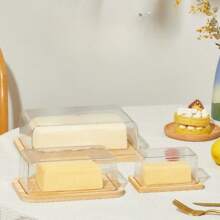 1 pieza Recipiente rectangular con tapa para queso/mantequilla, caja de almacenamiento de alimentos para el refrigerador para tartas, postres, pan