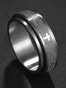 1 Pc Anti-Stress Rotating Jesus Cross Men's Finger Ring Anxiety Relief Spinning Metal Spinner Fidget Ring Jewelry