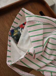 Collegiate Style Light Green Stripe Shoulder Bag For Women, Minimalist Casual Tote Bag, Lightweight Canvas Commuter Bag