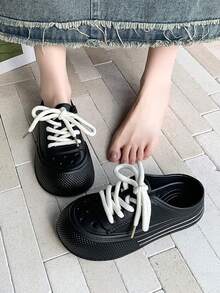 Dép lê khoét lỗ mùa hè 2025, dép bít mũi cho nữ, dép bít mũi buộc dây đế dày nhẹ, dép đi vườn dễ thương, dép xăng đan ngoài trời. - màu đen - Xem 4