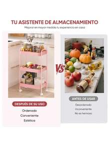 Carrito organizador de acero multifunción con ruedas fácil de mover almacenamiento cocina oficina baño resistente multiusos muebles organizador hogar práctico moderno - Rosa - Ver 2