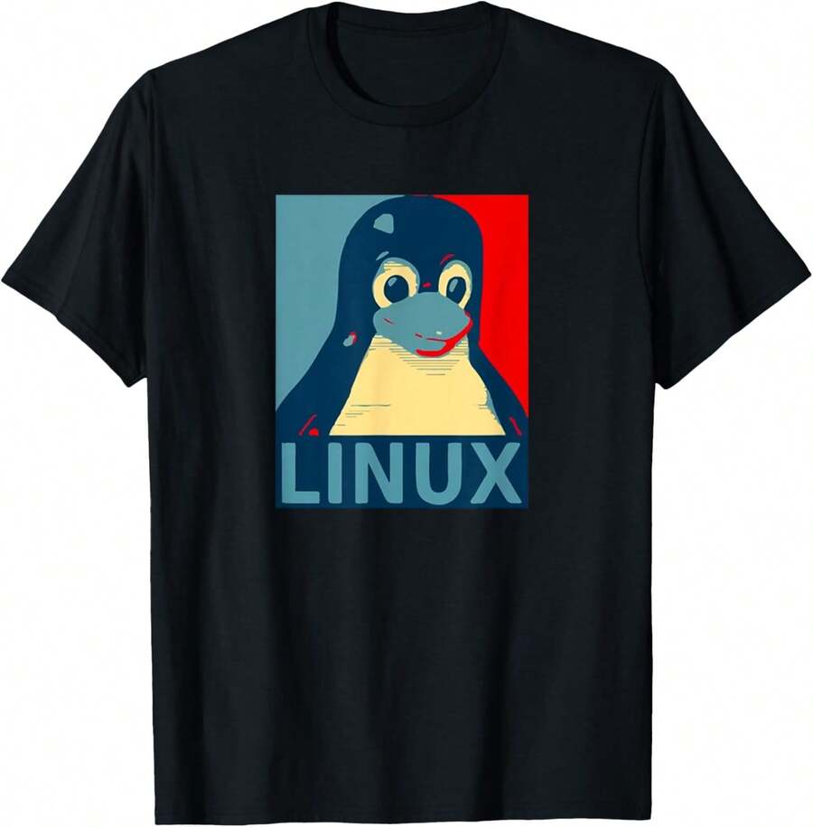 Camiseta de diseño gráfico Linux Tux Penguin - Negro - Ver 1