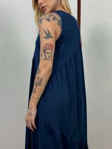 Women's Long Dress In Cotton Knit Aveloz - 藏蓝色 - 查看 7