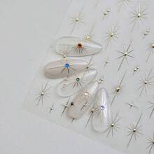 1 pieza Decoración de uñas de estrella dorada o plateada con láser, brillo de colores rosados, cristal brillante con relieve para manualidades de arte de uñas