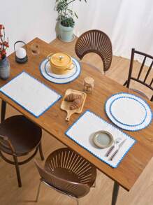 1/4/6/12 piezas Manteles individuales redondos con bordado de conchas marinas azules, decoración para el hogar y la cocina, manteles de mesa de comedor antideslizantes para tazas, vasos y platos para decoración de fiestas, cumpleaños y banquetes