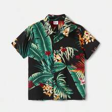 Family Matching Allover Plant Floral Print Halterneck Dresses And Short-Sleeve Shirts Sets - màu đen - Xem 6