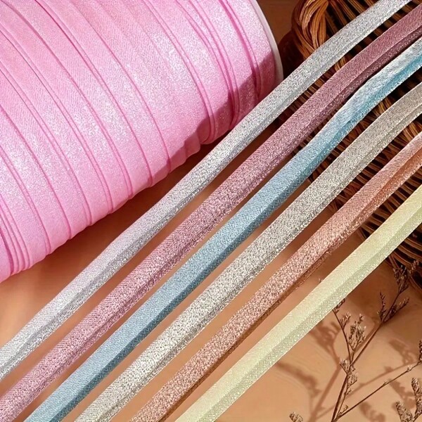 3m/5m Golden Silver Gold Onion Strips Four-Fold Non-Pilling Edging Strip 1cm Non-Iron Rolled Edge Strip Can Be Used For Sewing Edges Of Clothing, Curtains, Bedding, Luggage, Tablecloths, Etc. Fabric Edging Strip