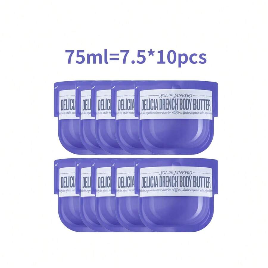 10X (7.5ml/0.25 Fl.Oz. ) Sol De Janeiro Delícia Drench™ Deeply Moisturizing Intense Moisture Body Butter For Dry Skin (7.5ml/0.25 Fl.Oz. )Mini Travel Size,[ Perfect For Use On The Road] - Gói dùng thử mini 70ml (7,5ml*10 miếng) - Xem 1