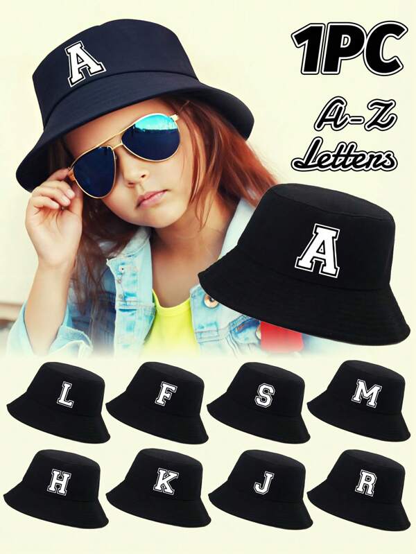 1pc Kids' Personalized 26 Alphabet Letter Print Sun Hat, Fashionable Versatile Bucket Hat, Suitable For Spring Summer Outdoor, Daily Wear, Back To School, Great For Mother's Day & Birthday Gift
