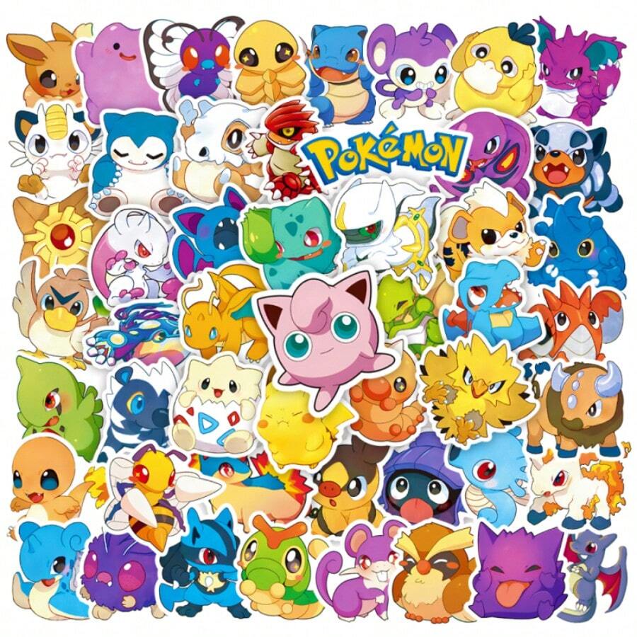 pokemon 50Pcs Cute Cartoon Anime Pokemon Stickers Kids Toys Kawaii Poke Ball Pikachu Decals Skateboard Laptop Waterproof Sticker Room Decor Home Decor Wall Decor