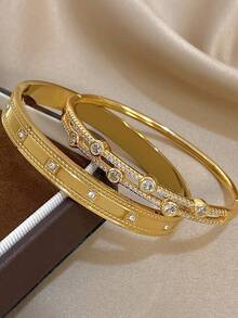 18K 镀金不锈钢或铜质奢华可叠戴钻石切割锆石手镯套装，适合女士、妈妈礼物、圣诞节、感恩节、万圣节、婚礼、狂欢/舞会/派对/日常/海滩配饰、周年纪念、情人节、波西米亚风珠宝、生日、伴娘礼物