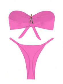 Neuer sexy pinker trägerloses Seestern-Muster Bikini-Set für Frauen, lässiger europäischer und amerikanischer Stil, geeignet für Strand, Urlaub, Party, Date, Frühling/Sommer - Pink - Übersicht 4