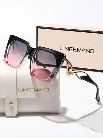  LINFEMAND Gafas cuadradas extragrandes de moda para mujer, con patillas metálicas únicas, ideal para fiestas de verano en la playa, bodas y festivales.