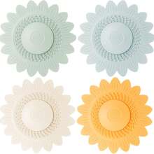 1pc Flower Push-On Sink Drain Filter, Flower Design Sink Drain Cover, Hair Filter And Drain Plug, Deodorant Drain Plug, Sunflower Drain With Deodorizing Function, Suitable For Bathtub, Sink, Kitchen, Bathroom Accessories - Multicolor - View 9
