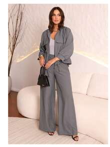 Adriana Marrant Women's Casual Fabric Autumn Street Set - 灰色 - 查看 1