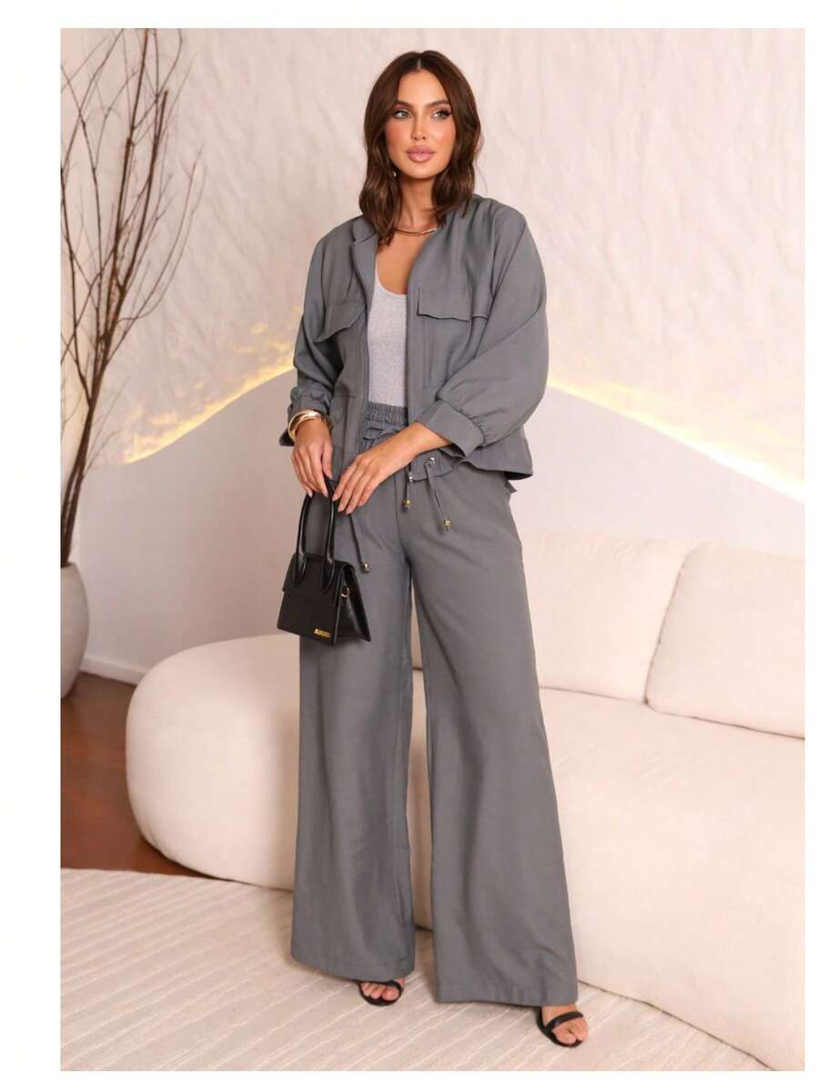 Adriana Marrant Women's Casual Fabric Autumn Street Set - 灰色 - 查看 1
