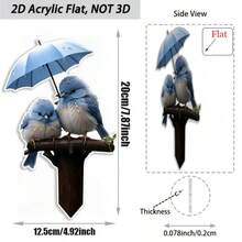[2D 平面] 1 件装饰性蓝鸟带伞花园桩 - 4.92 英寸 X 7.87 英寸亚克力花园装饰牌匾，防水防刮亚克力动物雕像，塑料户外草坪装饰，独立安装，无需电源，万圣节动物主题装饰 - 淺藍色 - 查看 7