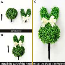 1 peça de topiaria verde esférica de plástico artificial de 21,6" em formato de coelho, planta falsa fofa em formato de coelho com laço de fita, decoração de jardim sem fio para ambientes internos/externos, enfeite de Natal