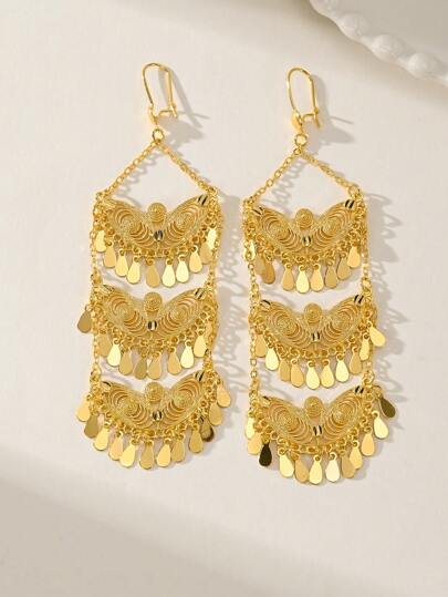 1 Pair Vintage Elegant Long Earrings With Coin & Tassel Pendant, Perfect Gift For Women For Everyday, Holiday And Party Wear