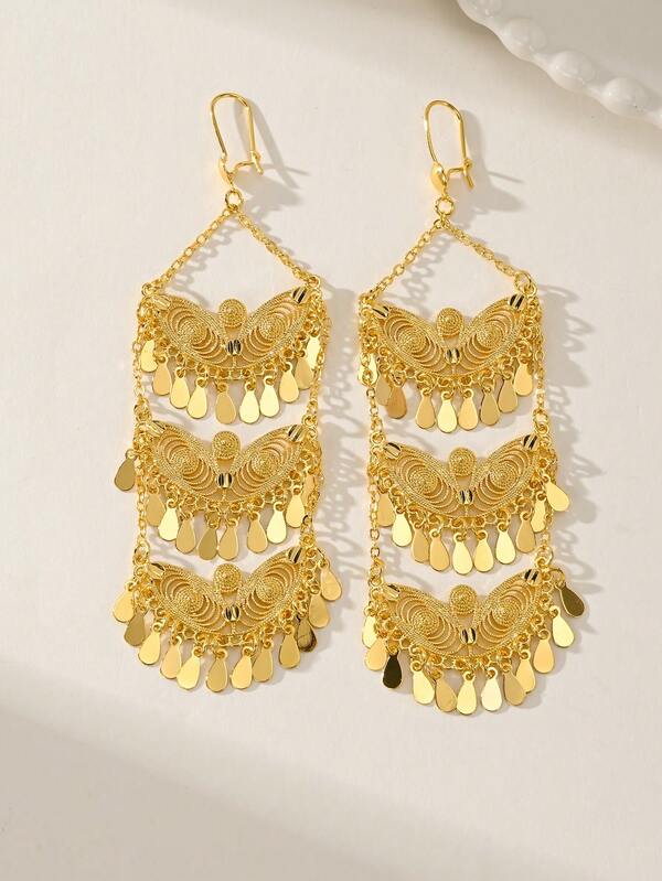 1 Pair Vintage Elegant Long Earrings With Coin & Tassel Pendant, Perfect Gift For Women For Daily, Holiday, Party Wear