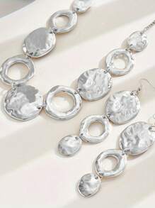 3pcs/Set Geometric Fashion Versatile Elegant Metal Collar Necklace Earrings Jewelry Set
