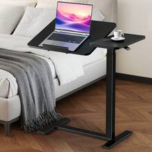OLIXIS Overbed Bedside Table With Wheels, Adjustable Tilt Top Medical Hospital Bed Tables Standing Stand Up Rolling Laptop PC Desks Computer Workstation TV Tray For Bedroom Home Use, White - 黑色 - 查看 1