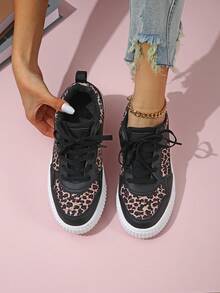 Nuevos zapatos de mujer con estampado de leopardo, calzado casual de cómoda suela antideslizante apto para uso urbano, estudiantes y campus - Leopardo negro - Ver 4