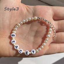 1pc Custom Letter Beaded Bracelet, Bride Wedding Bridesmaid Jewelry, White Beaded Friendship Bracelet, Party/Wedding Gift - Multicolor - View 4