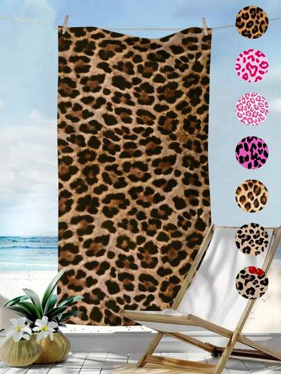 1pc Leopard Print Large Beach Towel, Ultra-Fine Fiber Quick Drying Water Absorbing Sand Proof Beach Towel, Suitable For Travel, Swimming Pool, Diving, Surfing, Yoga, Camping, Suitable For Motorcycle Club Gatherings, Essential For Summer Beach Travel, Multifunctional Beach Towel For Vacation Bathroom Decoration, Available In Multiple Colors, Beach Accessories, Pool Float