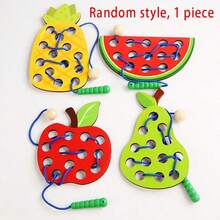 木製扭扭車玩具，教育性穿線活動拼圖，學習細肢體能力的旅行玩具兒童木製水果穿線 - 彩色 - 查看 13