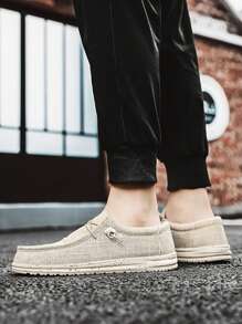 Mocassini casual da uomo in lino traspirante slip-on, scarpe da barca leggere e comode, versatili