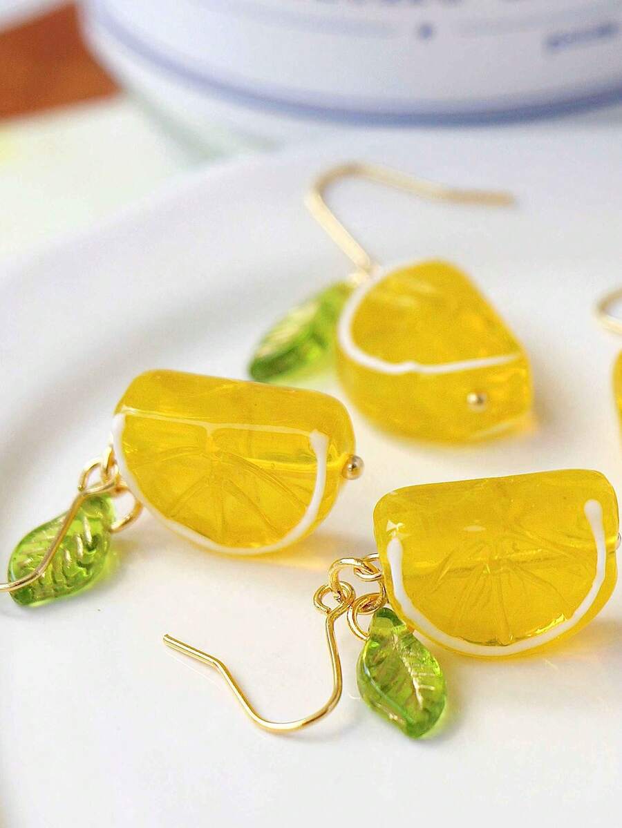 2 Pcs Original Summer Style Glass Orange Fruit Cool Clip Drop Earrings For Women Daily Wear - Orange - View 1