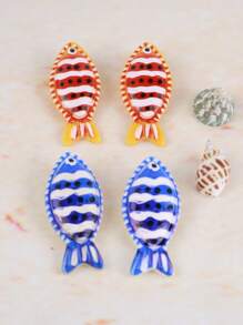 1 Paar einfache, modische Ohrringe aus der Meerestrilogie, Metall Luxus Anhänger (Fisch, Krake, Qualle), Bohemien Beach Resort Stil, elegante Ohrstecker