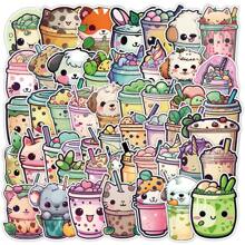 50pcs Bubble Tea Faux Pearl Design Cartoon Stickers, Vinyl Glossy Self-Adhesive Decals, Suitable For Decorating Luggage, Skateboards, Phone Cases, Diaries, Notepads, Desktops, Cabinets, Helmets For Adults And Teenagers, School Supplies,Back To School