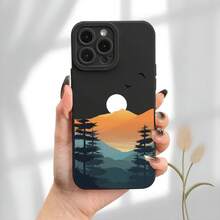 Funda para teléfono con estampado de amanecer y ojos, acabado mate, protección de 360 ​​grados. Compatible con los modelos 11, 12, 13, 14, 15, 16 Pro, XR, X/XS, 8 Plus y SE. Ideal para cumpleaños y para todos los niños y niñas. - Negro - Ver 1