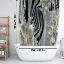 1 pièce/4 pièces Set de décoration de salle de bain multifonctionnel avec fleurs strass - Rideau de douche avec 12 crochets, tapis de bain, tapis en forme de U, couvercle de toilette rond, convient à tous les environnements de salle de bain, retour à l'école