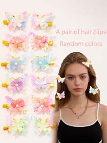 2pcs Colorful Sequined Cute Butterfly Hair Clips, Decorative Hair Accessories, 3D Butterfly Hair Clip Set, Alloy Butterfly Hair Clips With Rhinestone Decor