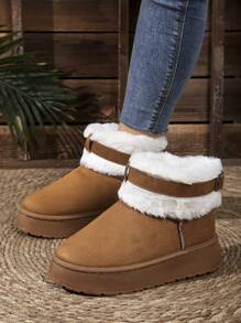 Women Outdoor Snowboots, Fashion Ankle Boots, Autumn/Winter Boots, Warm Snow Boots, Cute Solid Color Waterproof Platform Slip-On Snow Boots, Women Fashion Warm Slippers