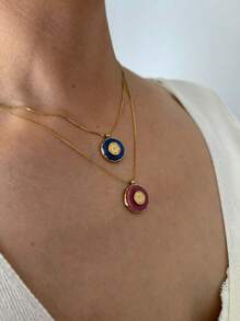 Monlansher Nuova collana con ciondolo rotondo in pietra lavorato a mano in acciaio inossidabile per donna, gioielleria di moda minimalista di lusso, disponibile in più colori