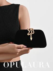 OpulAura Women's Retro Fashion Velvet Clutch Bag - Snake Clasp Design, European & American Style, Elegant Minimalist Box Handbag For Wedding, Evening Party, Formal Events, Tote, Crossbody Bag With High-Quality Chain Strap, Party Bags,Perfect For Party Wedding Prom Dinner/Banquet Matching With Holiday Party Dress Evening Dress & Sequin Dress - Black - View 8