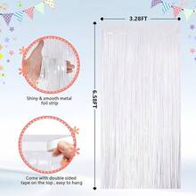 2Pack Silver Metallic Tinsel Foil Fringe Curtains, Door Streamer Photo Booth Backdrop Birthday Wedding, Graduation Engagement Bridal Shower Bachelorette Party Decorations Dancing Ball Party - 白色 - 查看 2