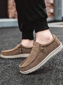 Mocassini casual da uomo in lino traspirante slip-on, scarpe da barca leggere e comode, versatili