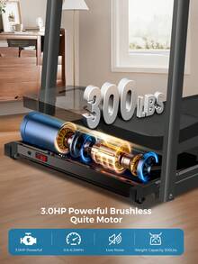 Portable Home Treadmill, 3.0 Horsepower Silent Brushless, 300 Pounds Load-Bearing, Foldable, Small Home Office Walking Treadmill, Handrail, LED Display Screen, Black - View 4