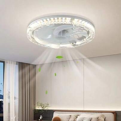 1 件，50w 智能客厅吊扇灯遥控可调光三色 LED 风扇灯 E27 插座现代卧室吊扇灯 30 厘米-11.81 英寸 ABS 塑料钻石 PC 盖表面安装 LED 风扇灯适用于餐厅厨房桌子易于安装 AC85-265V