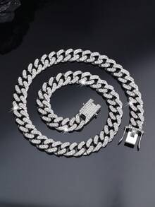 1pc Sparking Rhinestone Hip Hop Chain Necklace For Men And Women Perfect Present For Girl Friend And BoyFriend - Wavy Shape - View 2