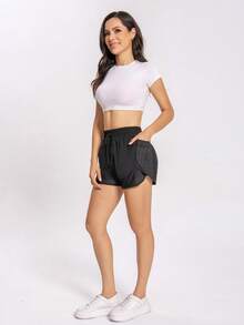 2-In-1 Women's Yoga Shorts, Quick-Dry Fabric, Mesh Pocket Design - Suitable For Casual Fitness, Gym Workout - Suitable For Summer - Women's Version - Ideal Choice For An Active Lifestyle - Black - View 3