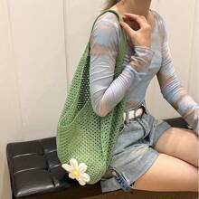 Hollow Out Weave Bag Bohemian Style Beach Handbag Hollow Tote Bag Large Capacity Slouchy Style Beach Bag Shopping Women Casual Beach Bag Large Capacity Crochet Flower Tote Bag Fashion Tote Handbags Outdoor Travel Bag